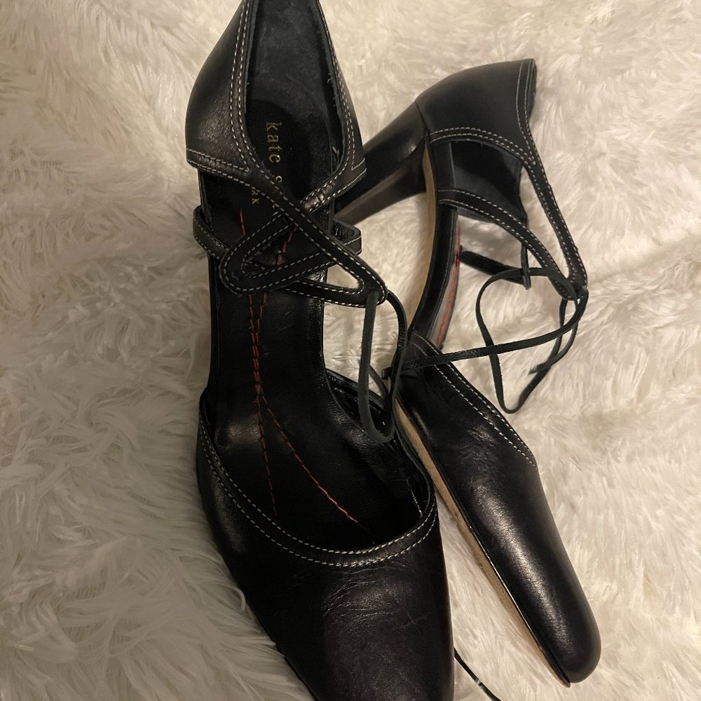 kate spade Black Leather Strappy Pointed-Toe Heels